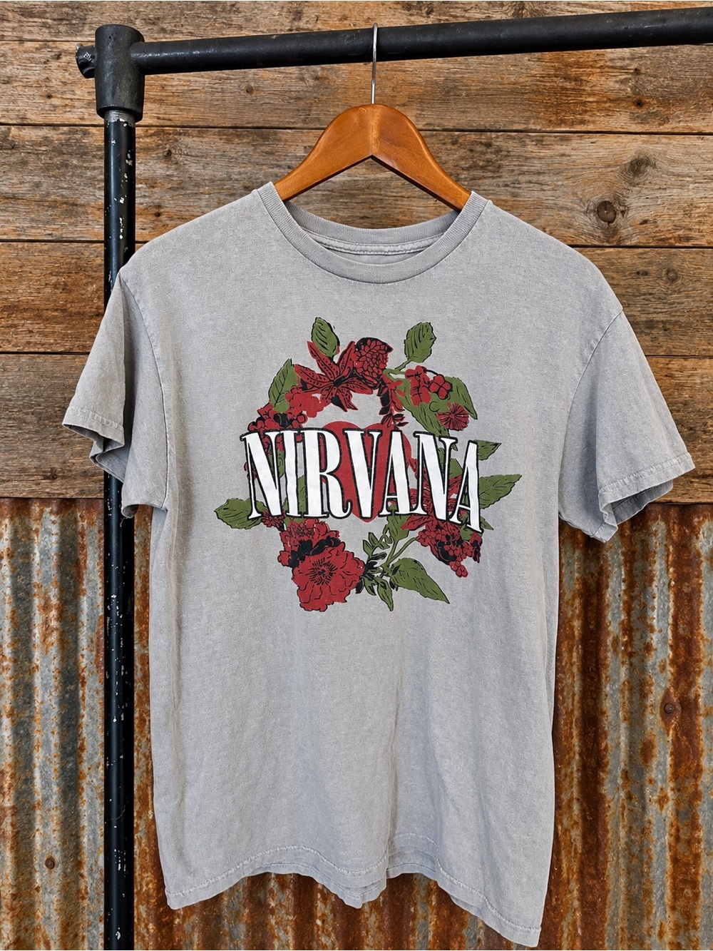 Nirvana Floral Graphic T Shirt 100% Cotton Grunge Band Tee